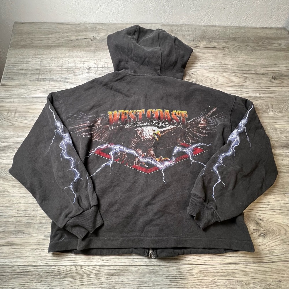 H&M Zip Hoodie Mens Medium Black West Coast Eagle Lightning Oversized Streetwear
